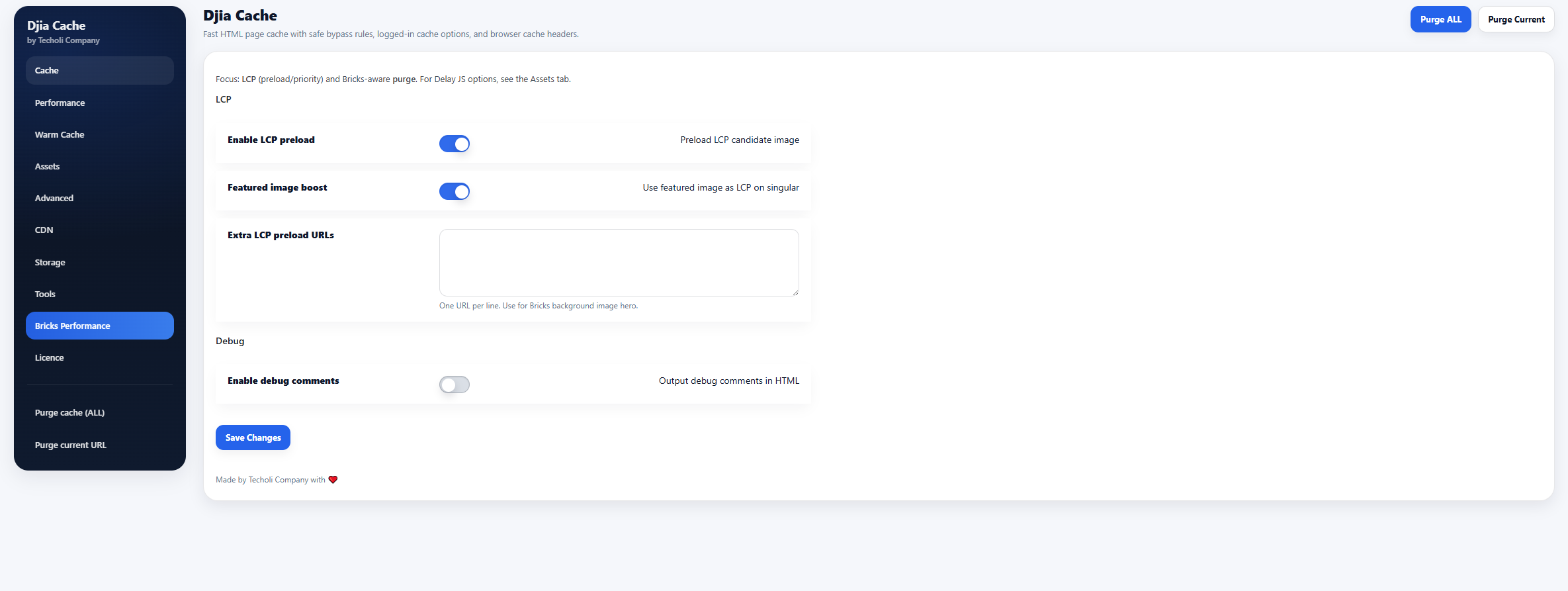 Bricks Builder performance settings on managed WordPress hosting