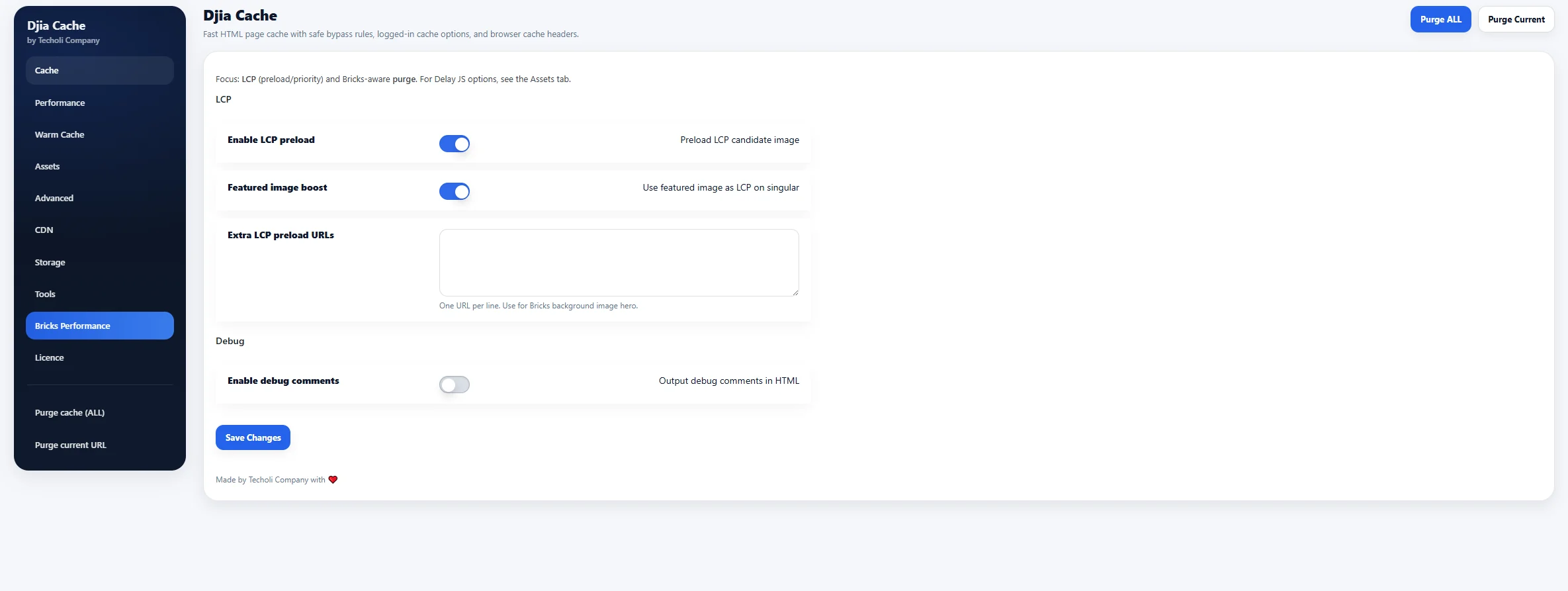 Bricks Builder performance settings on managed WordPress hosting