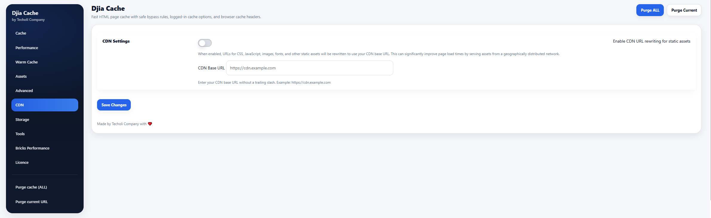 CDN delivery features in the DJIA Cache WordPress cache plugin