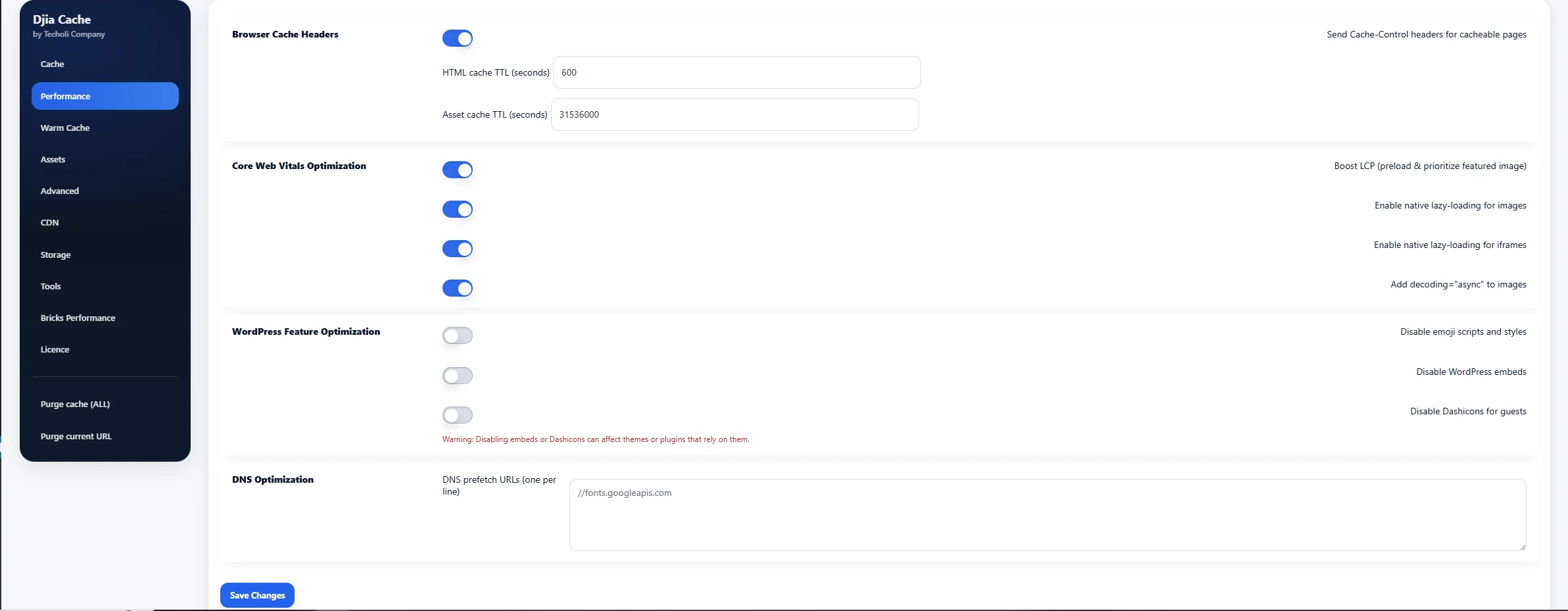 Performance settings on managed WordPress hosting for Bricks and WooCommerce