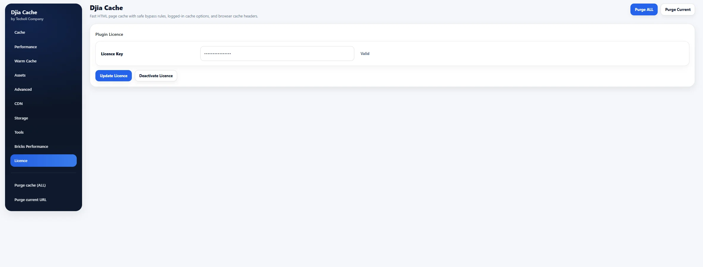 DJIA Cache pricing: activating a licence key in the plugin